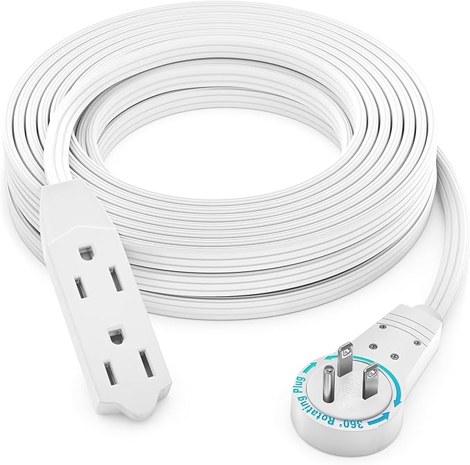 Maximm Cable 25 Ft 360° Rotating Flat Plug Extension Cord/Wire, 16 AWG Multi 3 by MaximmCable
