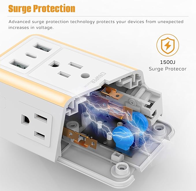 USB Wall Charger Surge Protector, Super Electro 6 Outlet Extender - Image 2