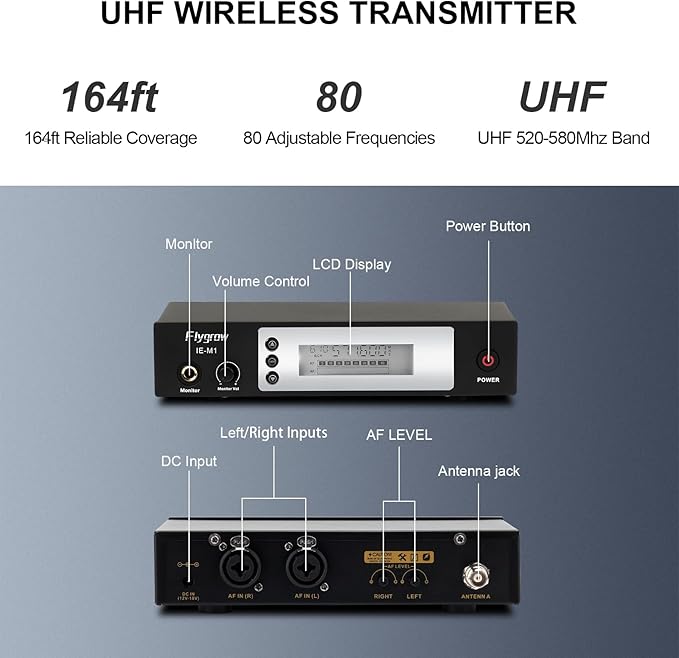 Pro UHF Wireless in Ear Monitor System, Metal IEM Dual Channel Wireless - Image 3