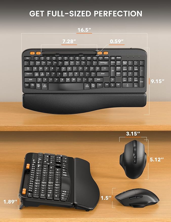 Wireless Keyboard and Mouse Combo, Ergonomic Wave Keys, Cushioned Plam Rest - Image 9