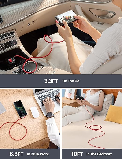 AINOPE USB C to USB Cable 3.1A USB Fast Charge Right Angle, Resistant Nylon - Image 6