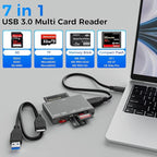 7-in-1 Multi Memory Card Reader, USB 3.0 SD Card Reader Writer Read 7 Cards - Image 2