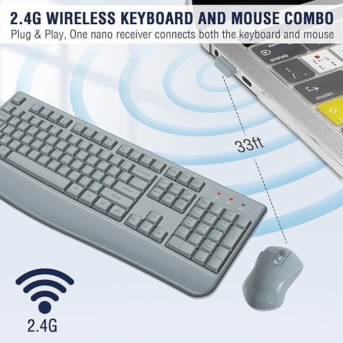 Wireless Keyboard and Mouse Combo, EDJO 2.4G Full-Sized Ergonomic Computer - Image 3