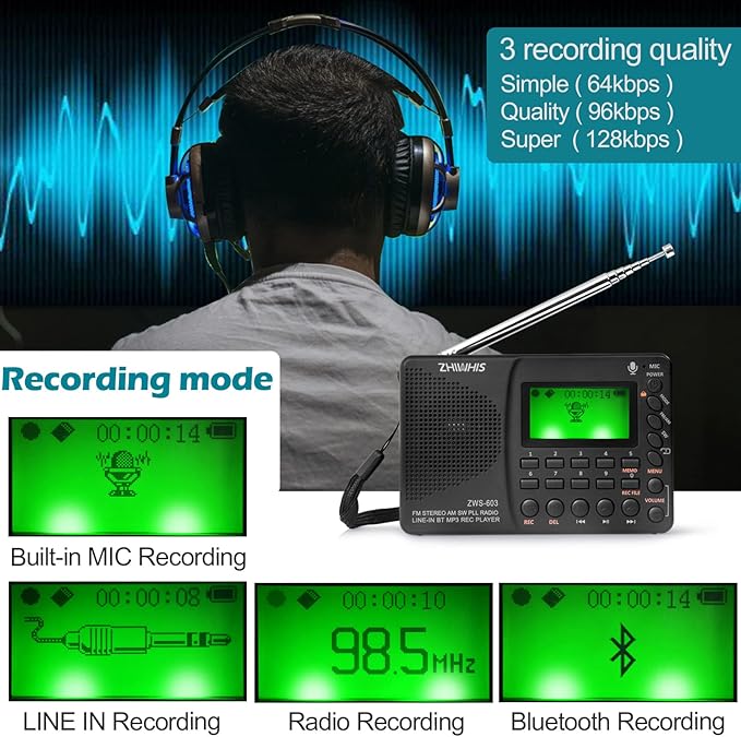 ZHIWHIS Portable Bluetooth Radio, FM AM Shortwave Radios - Image 6