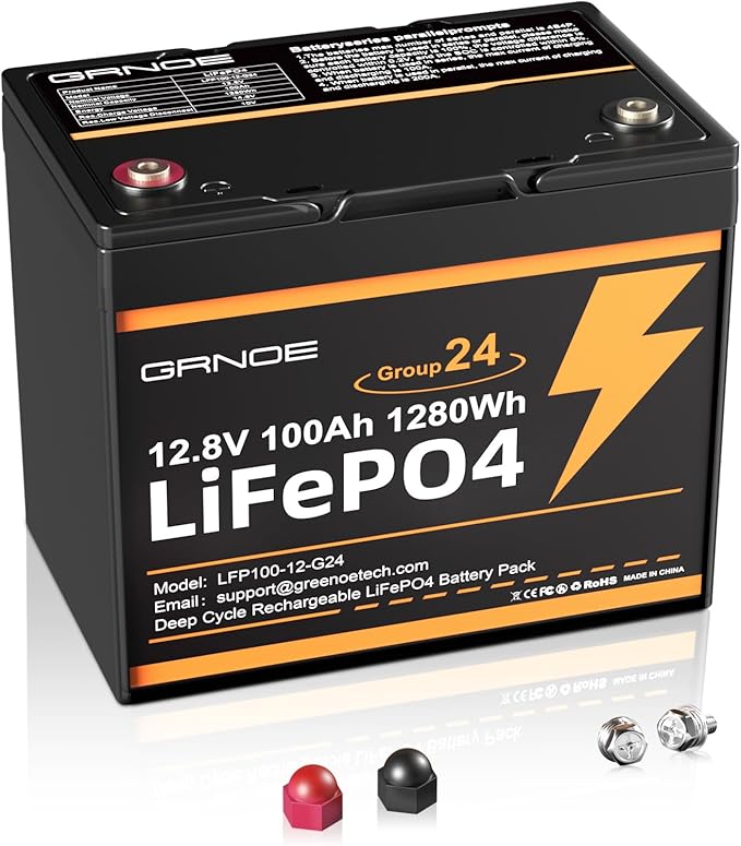 12V 100Ah LiFePO4 Automotive Battery, 15000+ Deep Cycles, 100A BMS, 21.9lb by GRNOE