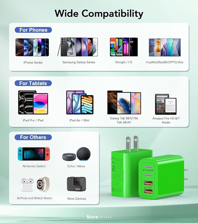 2 Pack USB C Charger, 40W Fast Charge Cube, 4-Port QC+PD Wall Plug, Galaxy S24 - Image 4