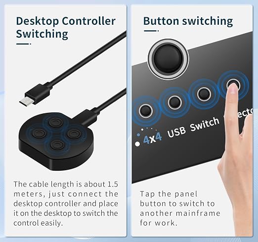 USB 3.0 Switch 4 Computers 3 Computers Keyboard Mouse, 4 Port USB Switcher - Image 2