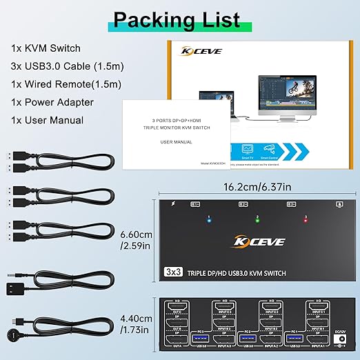 KVM Switch 3 Monitors 3 Computers 8K@60Hz, MLEEDA HDMI + 2* Displayport Triple - Image 9
