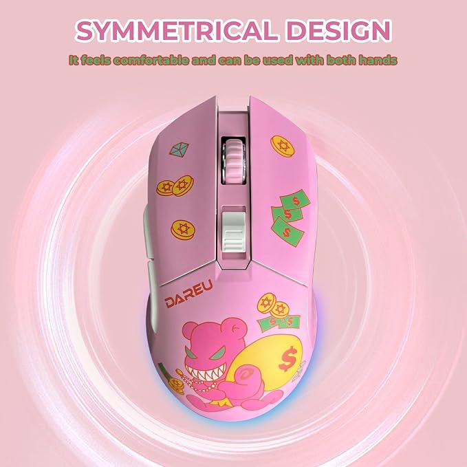 DAREU Pink Wireless Wired Gaming Mouse, Dual-Mode Rechargeable 7 Programmable - Image 6