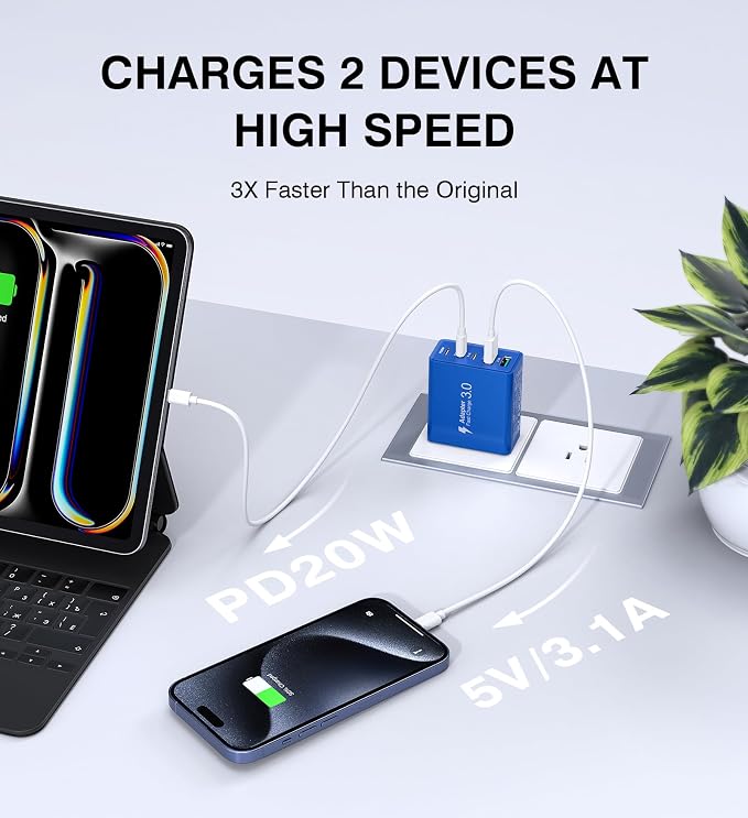 50W USB C Fast Charger Cube, 2 Pack PD+QC Charging Block Power Adapter 5 Port - Image 2