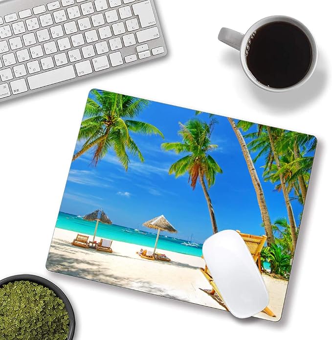 Beach Mouse Pad, Coconut Trees Mouse Pad, Nature Mouse Mat Square Waterproof - Image 4