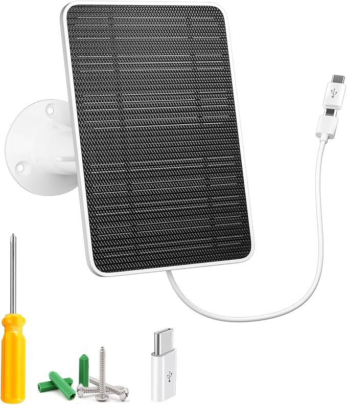 Solar Panel for Security Camera, 5W USB Solar Panel for DC 5V Security Camera by WININMETA