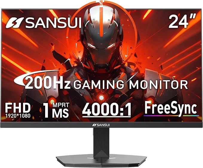 SANSUI Gaming Monitor, 24 Inch 200Hz 180Hz, FHD 1080P 1ms 110% sRGB Computer by SANSUI