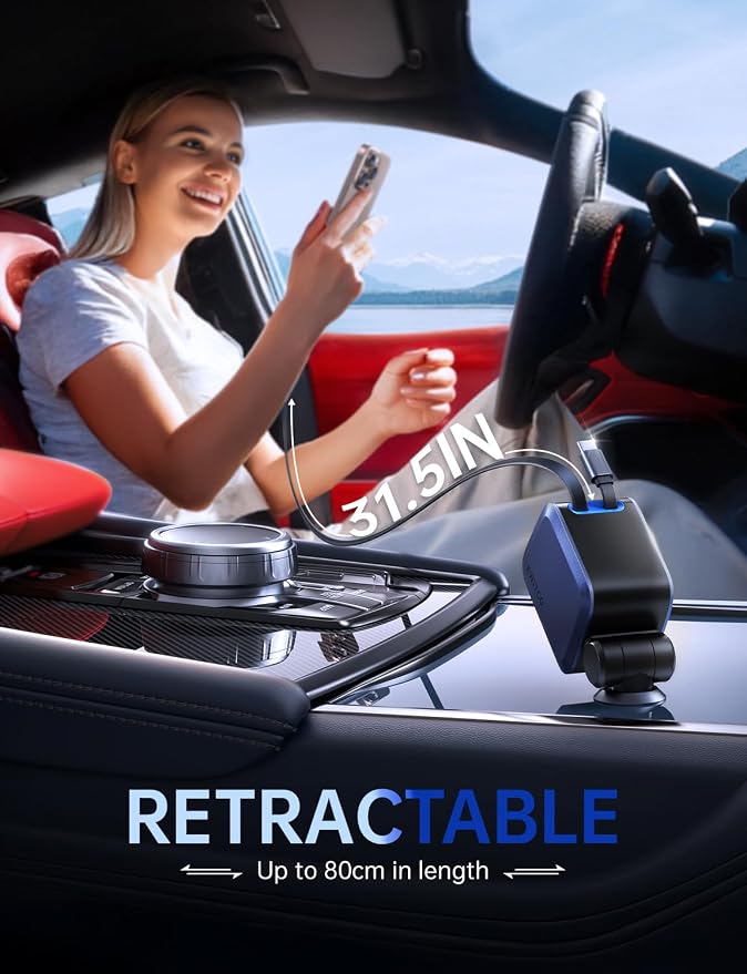 Retractable Car Charger, Car Accessories, 72W Fast Charging USB C Car Charger - Image 4