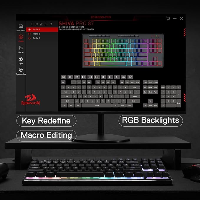 Redragon K516 PRO Shiva TKL RGB Wireless Membrane Gaming Keyboard, 87 Keys - Image 7
