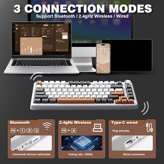 YUNZII B75 PRO Wireless Mechanical Keyboard, 75% Layout - Image 3