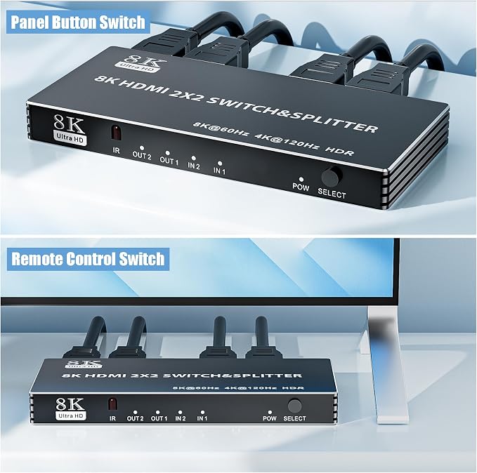 2x2 HDMI Switch Splitter, HDMI 2.1 Switcher 2 in 2 Out 8K@60Hz 4K@120Hz - Image 7
