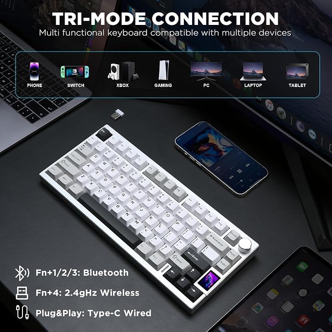 YUNZII AL80 Wireless Mechanical Keyboard, Full Aluminum CNC, Smart LCD Display - Image 4
