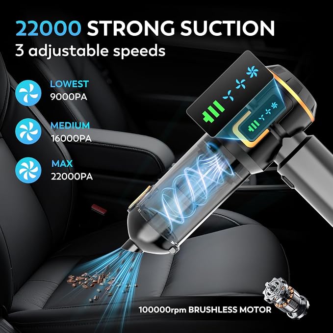 Car Vacuum Cleaner, 22000PA High Power Portable Handheld Car Vacuum & Air Duster - Image 2