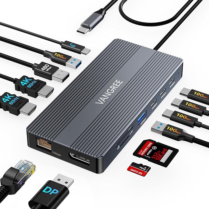 USB C Docking Station, 14 in 1 USB C Hub Multiport Adapter, Triple Display 3 by VANGREE