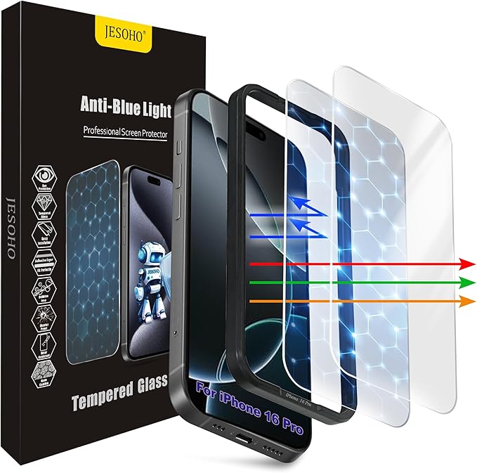 Screen Protector for iPhone 16 Pro, 3RD Colorless Anti-Blue Light Tempered by JESOHO