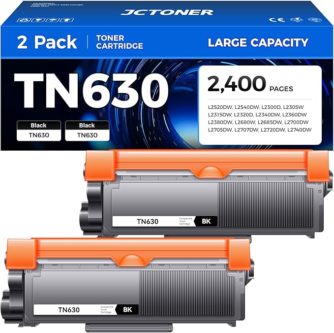 TN630 Black Toner Cartridge 2-Pack Replacement Compatible by JCTONER