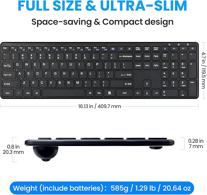 Wireless Keyboard-2.4G Ultra Slim Quiet Full Size Matte USB PC Computer Keyboard - Image 2