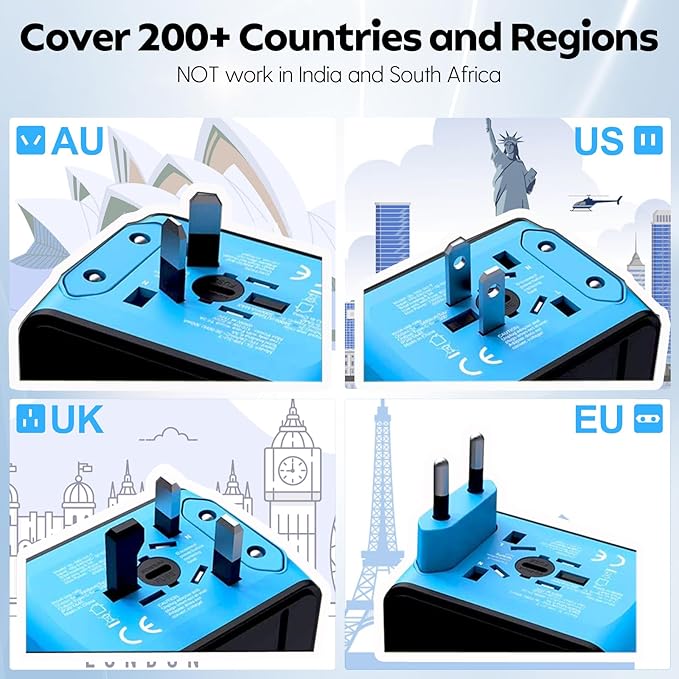 JMFONE Universal Travel Adapter, 4 USB C/A Ports & 2500W AC Outlets, All-in-One - Image 5