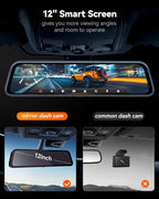 WOLFBOX G840S 12" 4K Mirror Dash Cam Backup Camera, 5.8GHz WiFi Smart Rearview - Image 10