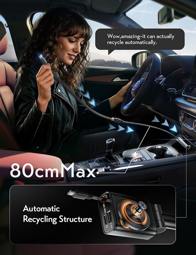 LISEN Car Charger USB C Fast Charging Retractable, 【75% Less, Ultra Mini】 57W - Image 5