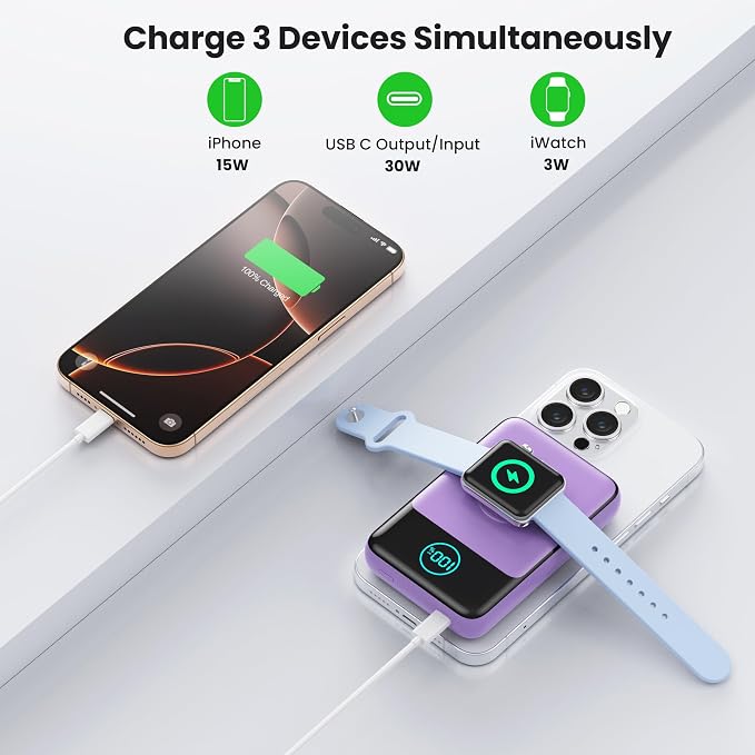 Magnetic Portable Charger for iPhone, 3-in-1 10800mAh Qi2 15W Wireless Power - Image 7