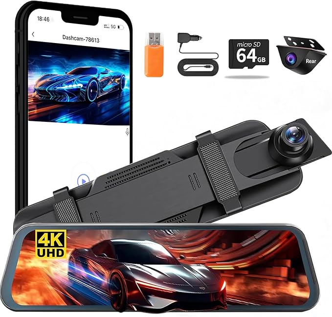 Mirror Dual Dash Camera for Car, Dashcam 4K Front 1080P IMX307 Rear View/ADAS by Unknown