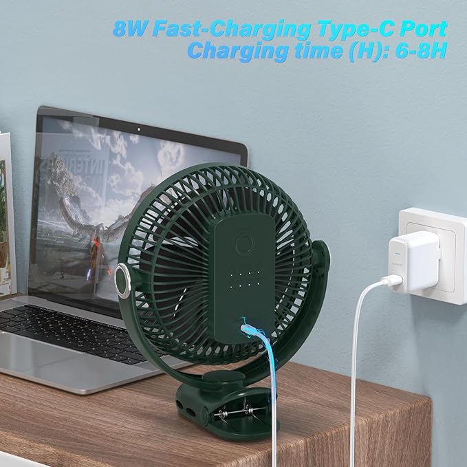 12000mAh Clip on Fan 30H Longest Runtime, 8in Portable Fan Rechargeable - Image 6
