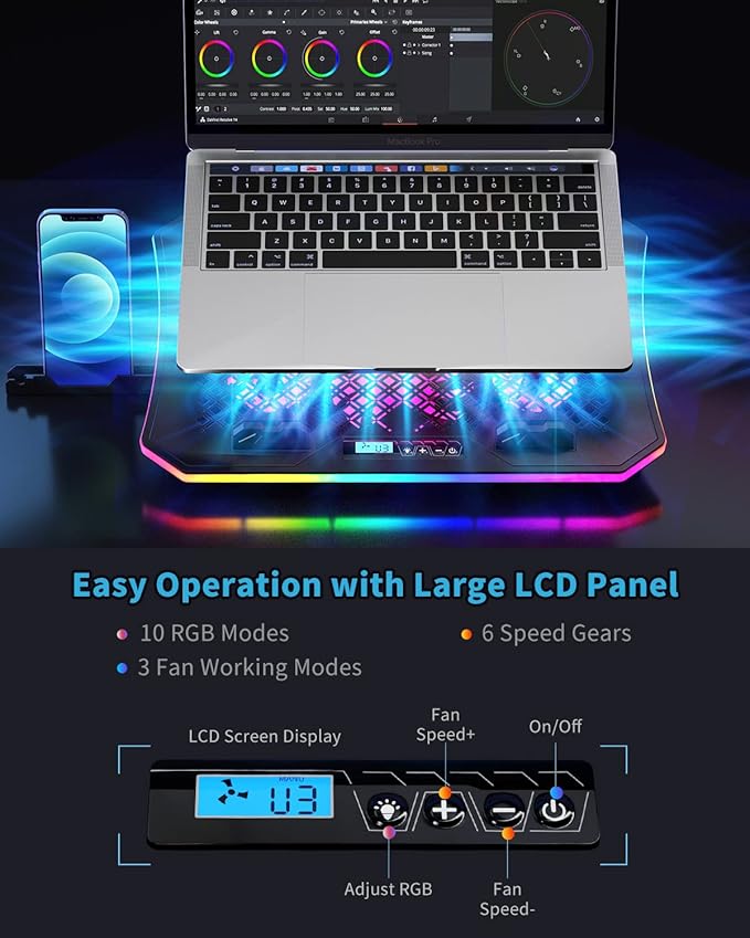 Laptop Cooling Pad, KeiBn RGB Laptop Cooler - Image 3