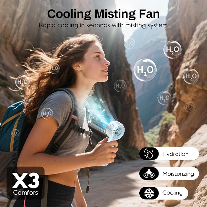Misting Portable Handheld Fan, Powerful Turbo Motor, 6000mAh Rechargeable - Image 3
