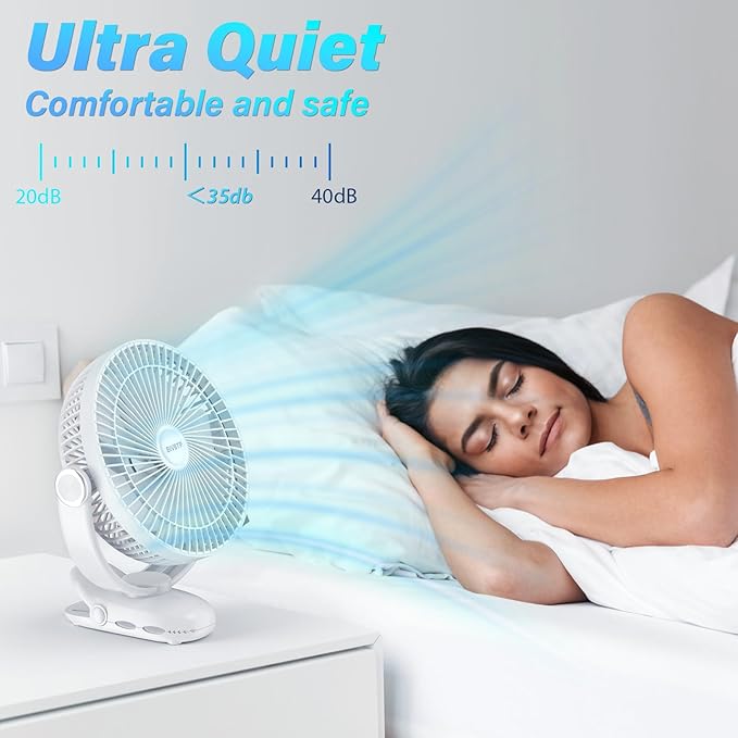 12000mAh Clip on Fan 30H Longest Runtime, 8in Portable Fan Rechargeable - Image 5
