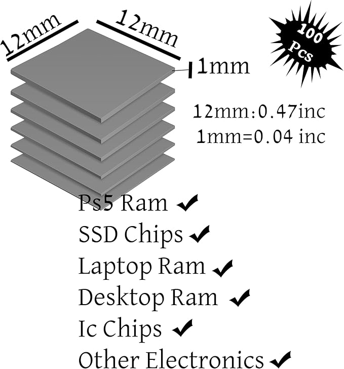 100 Pcs Pre-Cut Thermal Pads for Game Consoles, PS5 Ram, Computer Rams - Image 4