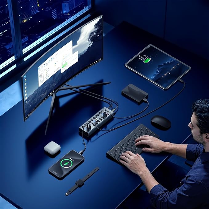 FIDECO 10-Port 72W Powered USB Hub, USB C Hub - Image 9