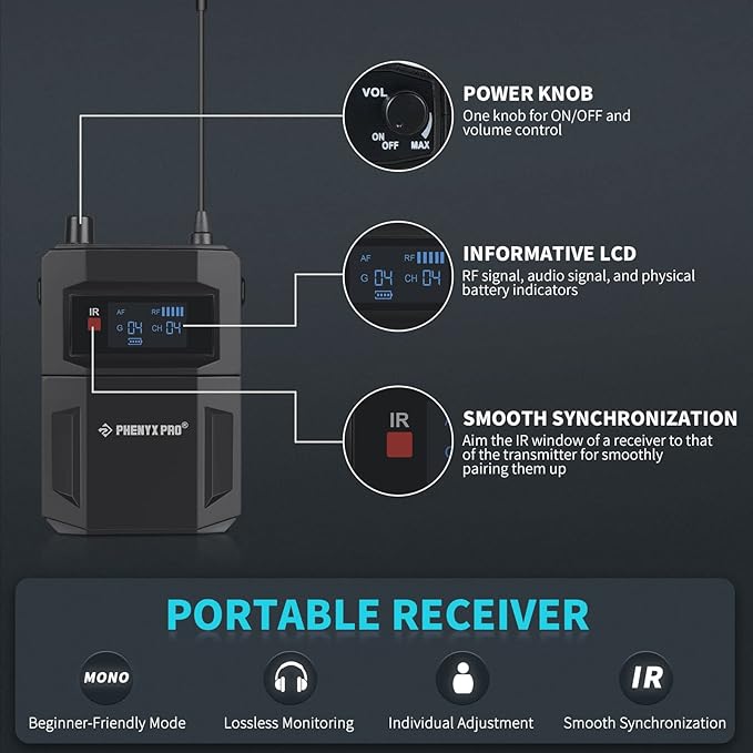 Phenyx Pro in Ear Monitor for Musicians, UHF Wireless in-Ear Monitors System - Image 3