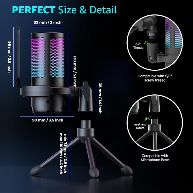 IXTECH USB Gaming Microphone for PC, RGB Condenser Microphone - Image 7