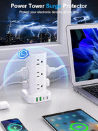 Power Strip Tower with Multiple Outlets, Flat Plug Surge Protector Tower - Image 5