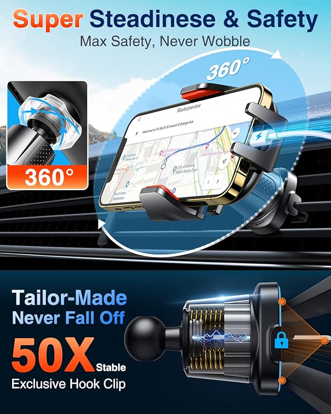 VANMASS Car Phone Holder Mount 2025 Upgraded Car Vent Phone Mount Clip - Image 7