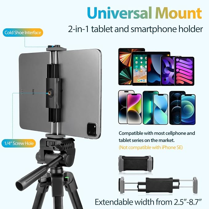 Aureday Phone Tripod Stand, 64” Extendable Cell Phone&Camera Tripod - Image 3