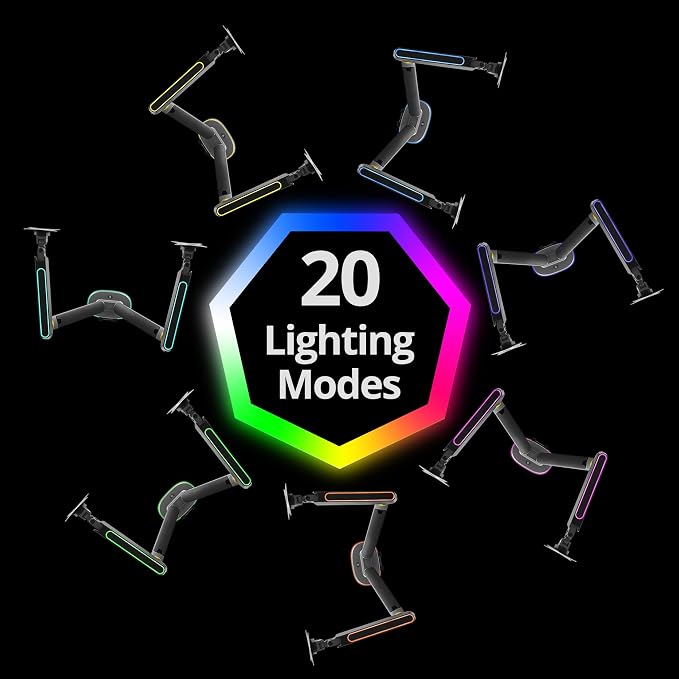 AVLT Dual 27”-43” RGB Gaming Monitor Arm Desk Mount Built-in 20 Lighting Modes - Image 7