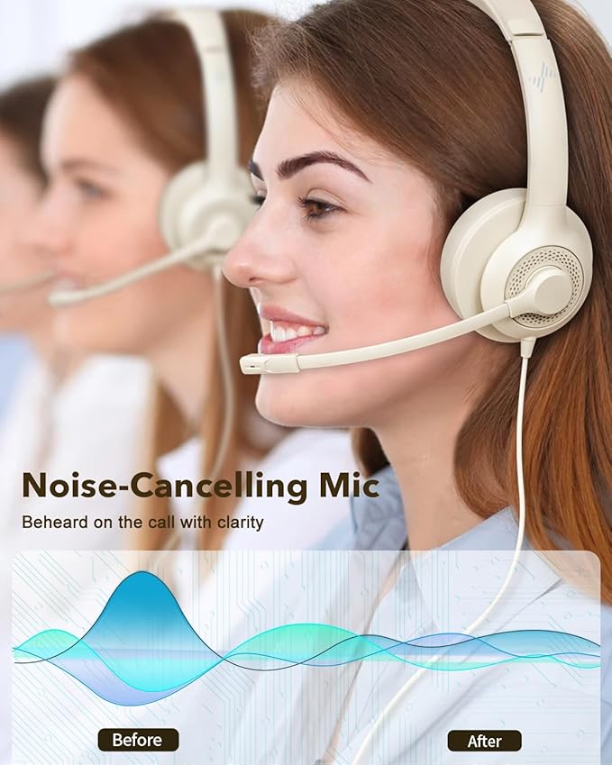 USB Headset with Microphone for PC, On-Ear Computer Laptop Headphones with - Image 2