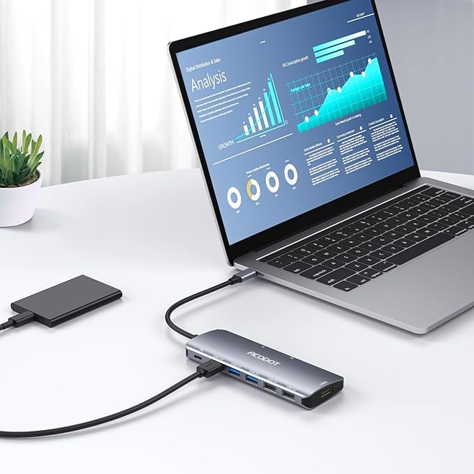 USB C Hub, Acodot 9 in 1 Type C Hub Adapter Portable Docking Station Aluminum - Image 2