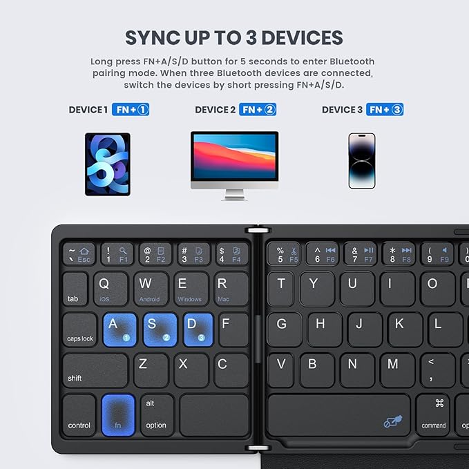 Foldable Bluetooth Keyboard, Portable Full Size Folding Keyboard - Image 3