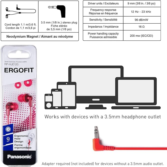 Panasonic ErgoFit Wired Earbuds, 3.5mm Jack in-Ear Headphones - Image 6