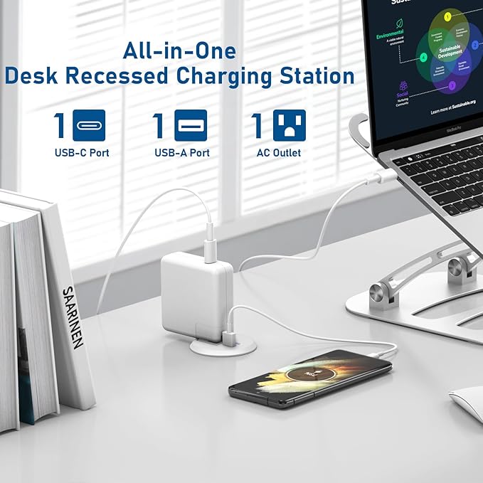 Desktop Power Grommet 2 Inch Hole, PD 30W USB C Fast Charging Station, Recessed - Image 4