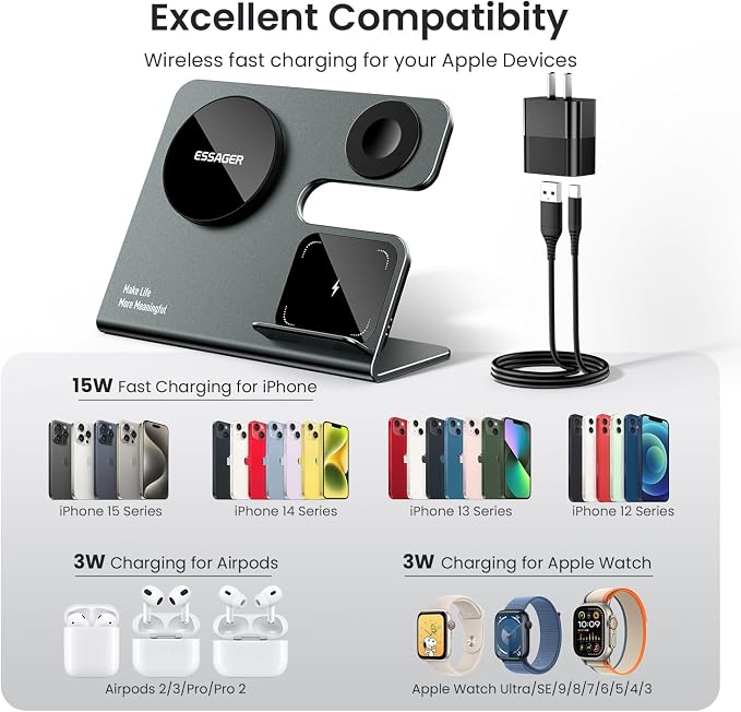 3 in 1 Aluminum Alloy Magnetic Wireless Charging Station Compatible - Image 6
